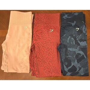 Gymshark 3 Set Adapt Seamless Blue Pink Red Camo High Waisted Leggings Size M